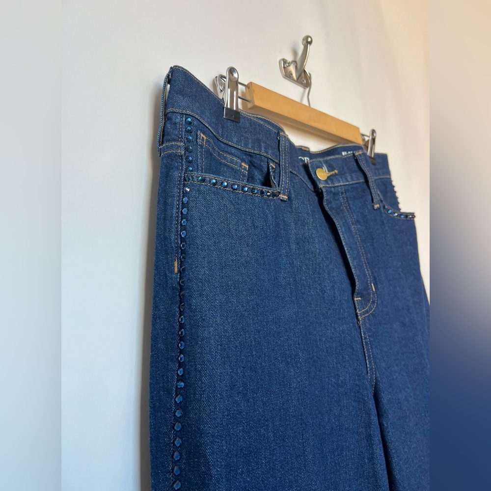 J.Crew ‘96 Embellished Denim Trouser Wide Leg Jeans 31P High Rise Dark Wash - Picture 6 of 16